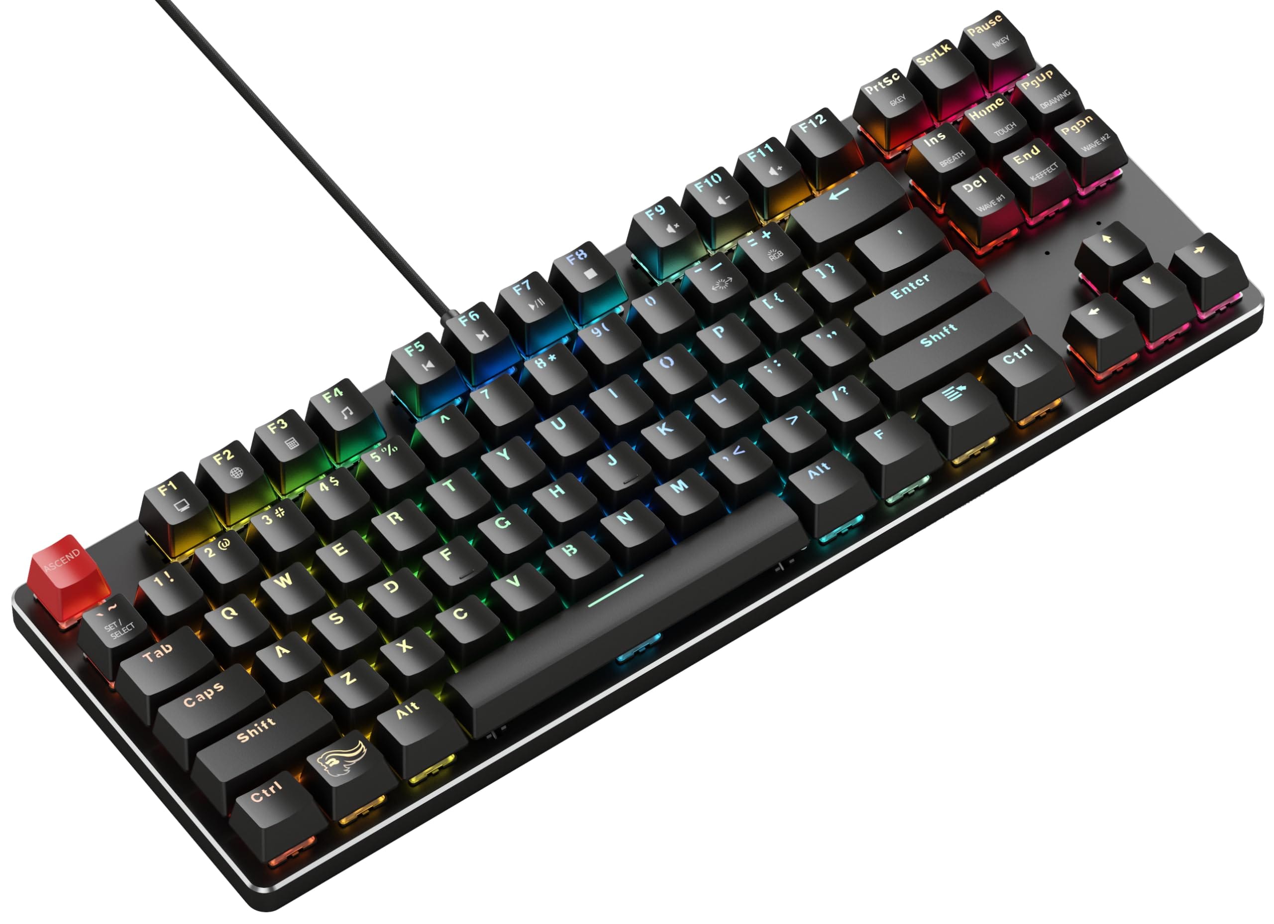 LECOO GK306 TKL 87-key mechanical keyboard without numpad, featuring dynamic RGB backlighting and highly responsive Blue Switches.